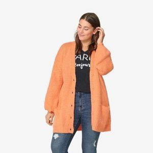 Soft Relaxed Button-Front Cardigan - Melon
